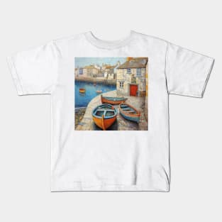 Rowing Boats at Mousehole Harbour, Cornwall Kids T-Shirt